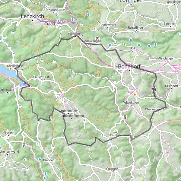 Map miniature of "Schluchsee Loop" cycling inspiration in Freiburg, Germany. Generated by Tarmacs.app cycling route planner