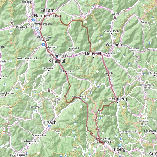 Karten-Miniaturansicht der Radinspiration "Abenteuertour um Schonach im Schwarzwald" in Freiburg, Germany. Erstellt vom Tarmacs.app-Routenplaner für Radtouren