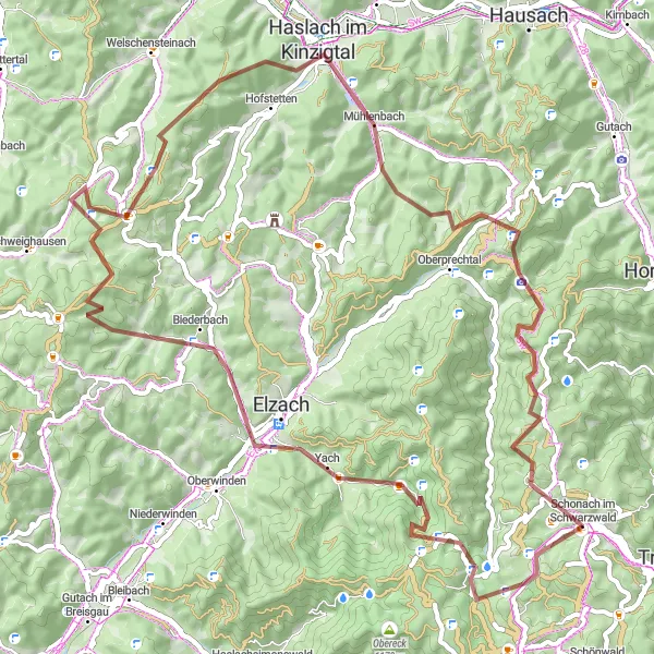 Karten-Miniaturansicht der Radinspiration "Graveltour um Schonach im Schwarzwald" in Freiburg, Germany. Erstellt vom Tarmacs.app-Routenplaner für Radtouren
