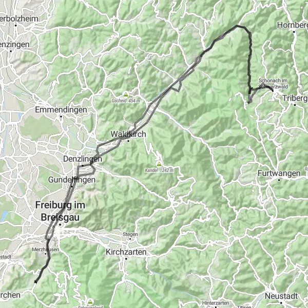 Karten-Miniaturansicht der Radinspiration "Schwarzwald Runde über Freiburg" in Freiburg, Germany. Erstellt vom Tarmacs.app-Routenplaner für Radtouren