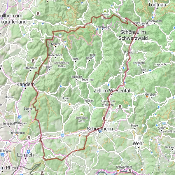 Karten-Miniaturansicht der Radinspiration "Buttenberg Gravelabenteuer" in Freiburg, Germany. Erstellt vom Tarmacs.app-Routenplaner für Radtouren
