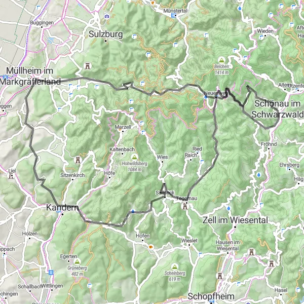 Map miniature of "Historical Landmarks and Scenic Beauty" cycling inspiration in Freiburg, Germany. Generated by Tarmacs.app cycling route planner