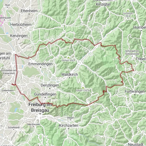 Map miniature of "Schönwald - Belvedere Gravel Expedition" cycling inspiration in Freiburg, Germany. Generated by Tarmacs.app cycling route planner