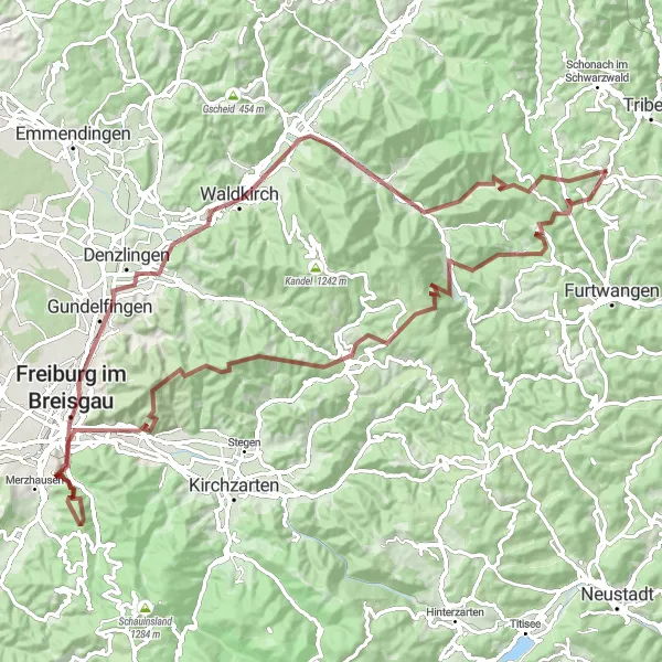 Map miniature of "Schönwald - Freiburg Road Adventure" cycling inspiration in Freiburg, Germany. Generated by Tarmacs.app cycling route planner
