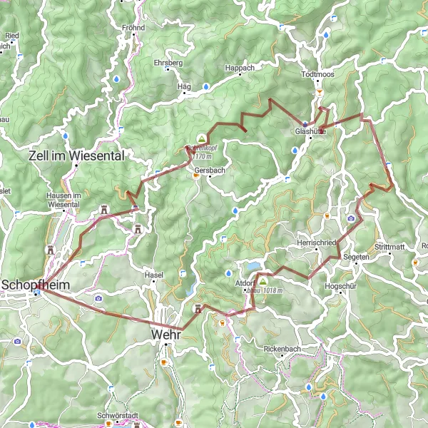 Karten-Miniaturansicht der Radinspiration "Weg durch Schwarzwaldtäler" in Freiburg, Germany. Erstellt vom Tarmacs.app-Routenplaner für Radtouren