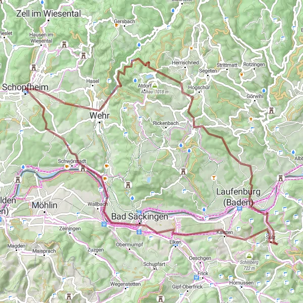 Karten-Miniaturansicht der Radinspiration "Rundweg um Schopfheim" in Freiburg, Germany. Erstellt vom Tarmacs.app-Routenplaner für Radtouren
