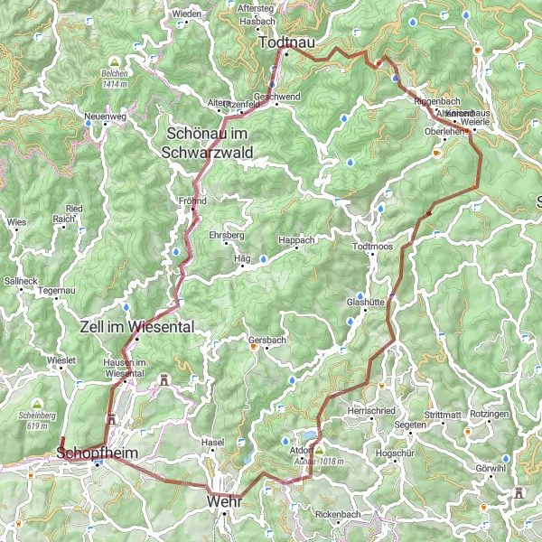 Karten-Miniaturansicht der Radinspiration "Bikerunde durch den Schwarzwald" in Freiburg, Germany. Erstellt vom Tarmacs.app-Routenplaner für Radtouren
