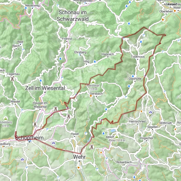 Karten-Miniaturansicht der Radinspiration "Naturschönheiten im Schwarzwald" in Freiburg, Germany. Erstellt vom Tarmacs.app-Routenplaner für Radtouren