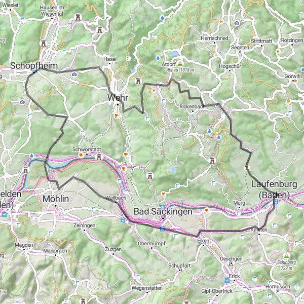Karten-Miniaturansicht der Radinspiration "Radtour entlang des Rheins" in Freiburg, Germany. Erstellt vom Tarmacs.app-Routenplaner für Radtouren