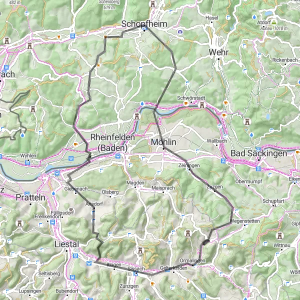 Karten-Miniaturansicht der Radinspiration "Durch den Schwarzwald" in Freiburg, Germany. Erstellt vom Tarmacs.app-Routenplaner für Radtouren