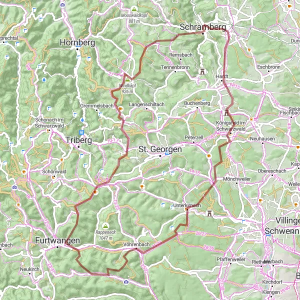 Map miniature of "The Gravel Adventure" cycling inspiration in Freiburg, Germany. Generated by Tarmacs.app cycling route planner