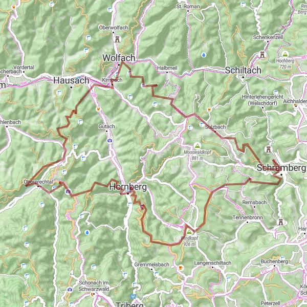 Karten-Miniaturansicht der Radinspiration "Gravel Tour zu den Höhen um Schramberg" in Freiburg, Germany. Erstellt vom Tarmacs.app-Routenplaner für Radtouren