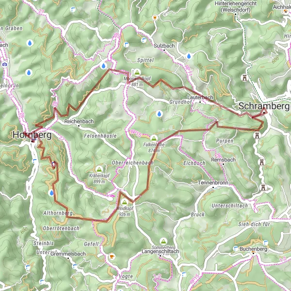 Map miniature of "Schramberg Gravel Loop" cycling inspiration in Freiburg, Germany. Generated by Tarmacs.app cycling route planner