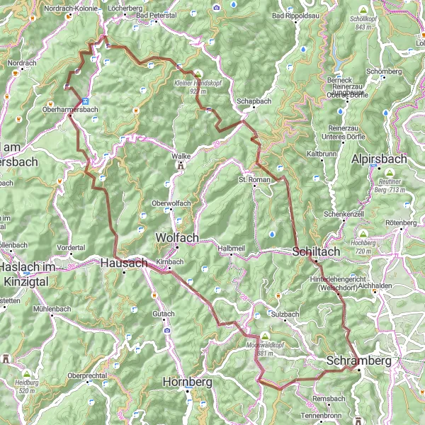 Map miniature of "The Grand Gravel Adventure" cycling inspiration in Freiburg, Germany. Generated by Tarmacs.app cycling route planner