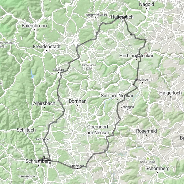 Map miniature of "Schramberg-Most Exciting Road Loop" cycling inspiration in Freiburg, Germany. Generated by Tarmacs.app cycling route planner