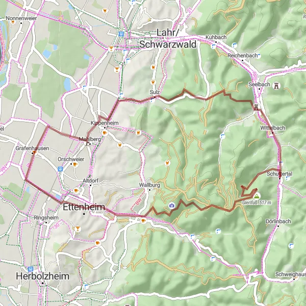 Map miniature of "Schnürbuck Adventure" cycling inspiration in Freiburg, Germany. Generated by Tarmacs.app cycling route planner