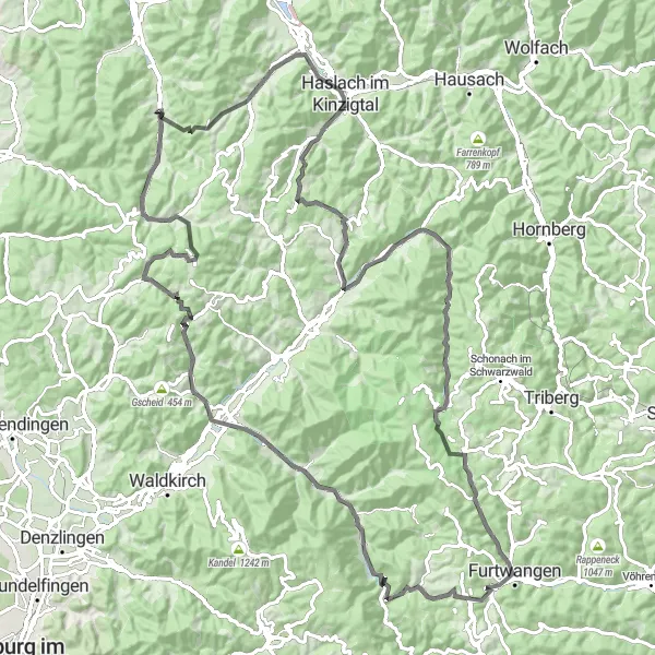 Map miniature of "Black Forest Scenic Road" cycling inspiration in Freiburg, Germany. Generated by Tarmacs.app cycling route planner