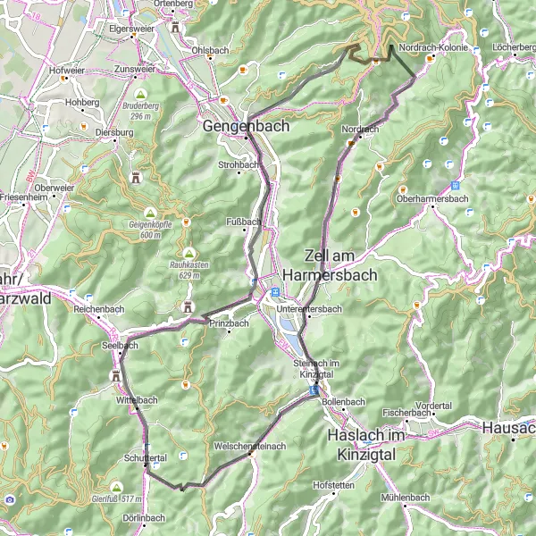 Karten-Miniaturansicht der Radinspiration "Tour durch Gengenbach und Welschensteinach" in Freiburg, Germany. Erstellt vom Tarmacs.app-Routenplaner für Radtouren