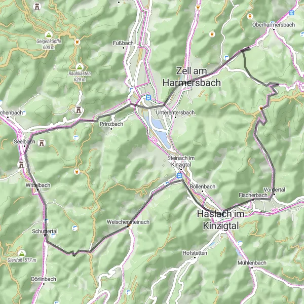 Karten-Miniaturansicht der Radinspiration "Tour über Fischerbach und Unterharmersbach" in Freiburg, Germany. Erstellt vom Tarmacs.app-Routenplaner für Radtouren