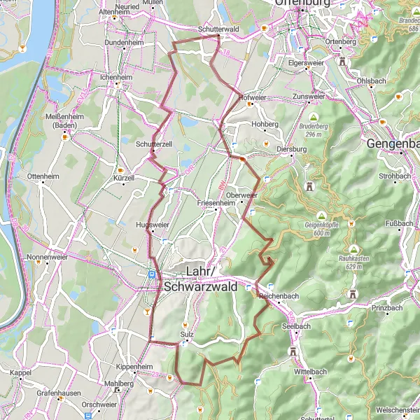 Map miniature of "Zixenberg Gravel Escape" cycling inspiration in Freiburg, Germany. Generated by Tarmacs.app cycling route planner