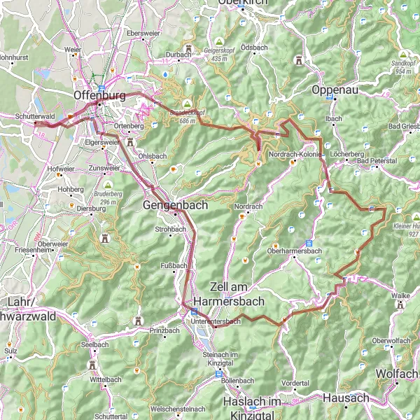 Map miniature of "Gravel Adventure in Black Forest" cycling inspiration in Freiburg, Germany. Generated by Tarmacs.app cycling route planner