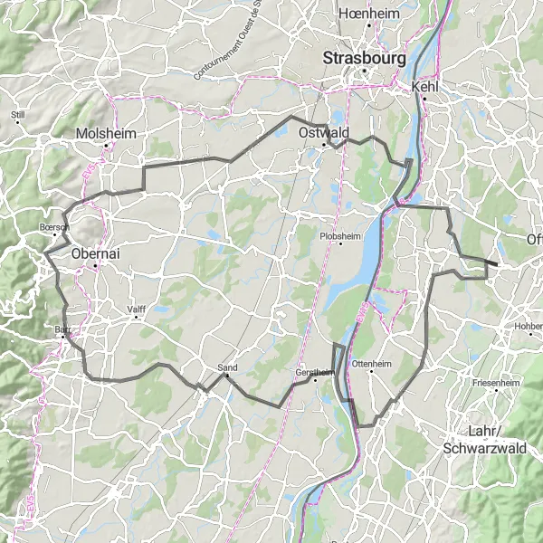 Karten-Miniaturansicht der Radinspiration "Rundfahrt von Schutterwald nach Lingolsheim" in Freiburg, Germany. Erstellt vom Tarmacs.app-Routenplaner für Radtouren