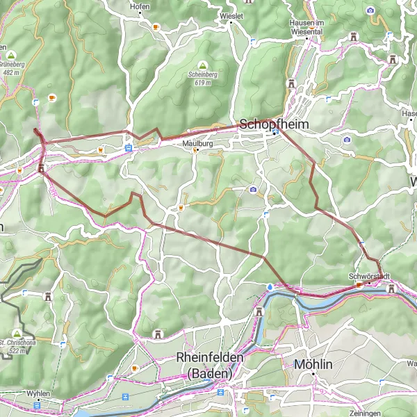 Karten-Miniaturansicht der Radinspiration "Auf den Spuren von Natur und Kultur" in Freiburg, Germany. Erstellt vom Tarmacs.app-Routenplaner für Radtouren