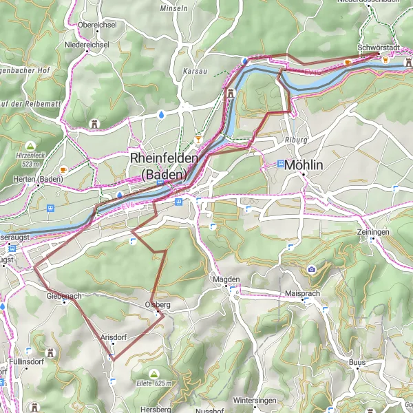 Karten-Miniaturansicht der Radinspiration "Entdeckungstour um Rheinfelden" in Freiburg, Germany. Erstellt vom Tarmacs.app-Routenplaner für Radtouren