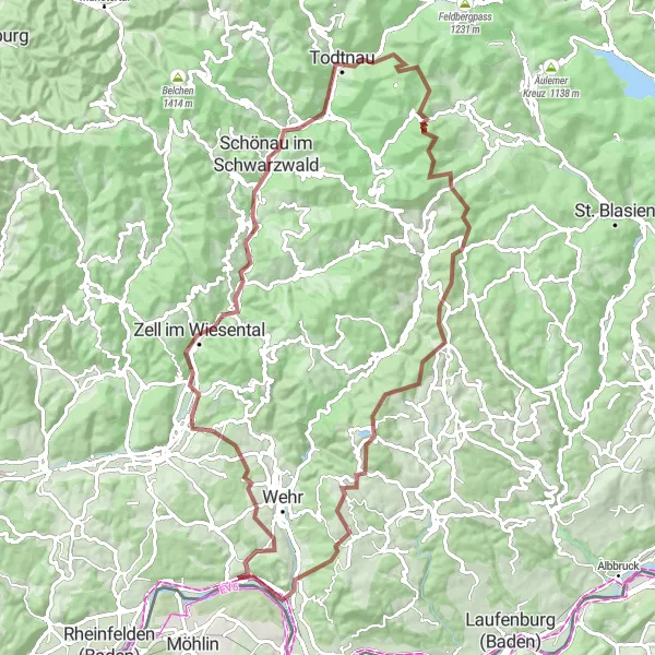 Karten-Miniaturansicht der Radinspiration "Rhein-Rhone Loop Gravel Tour" in Freiburg, Germany. Erstellt vom Tarmacs.app-Routenplaner für Radtouren