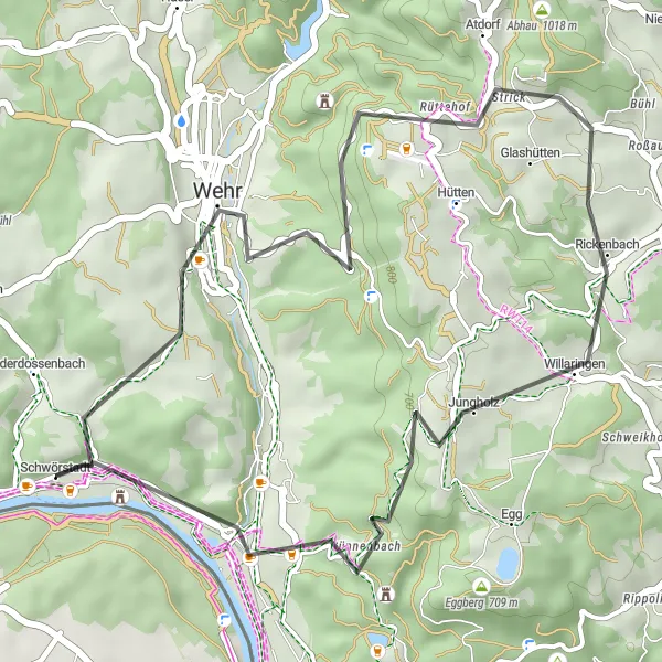 Karten-Miniaturansicht der Radinspiration "Grenzland Road Cruise" in Freiburg, Germany. Erstellt vom Tarmacs.app-Routenplaner für Radtouren