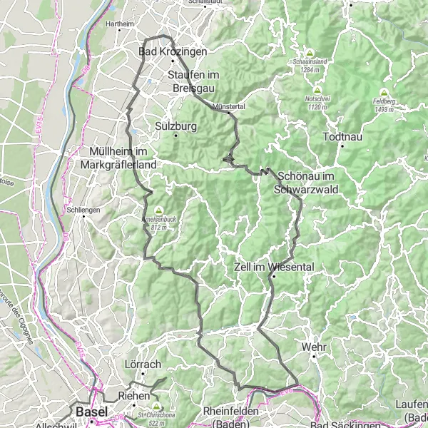 Karten-Miniaturansicht der Radinspiration "Road-Tour durch den Schwarzwald" in Freiburg, Germany. Erstellt vom Tarmacs.app-Routenplaner für Radtouren