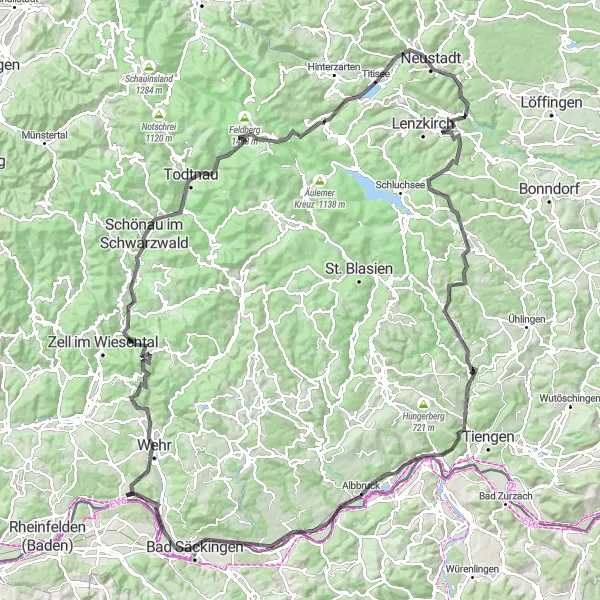 Karten-Miniaturansicht der Radinspiration "Die Schwarzwald-Herausforderung" in Freiburg, Germany. Erstellt vom Tarmacs.app-Routenplaner für Radtouren