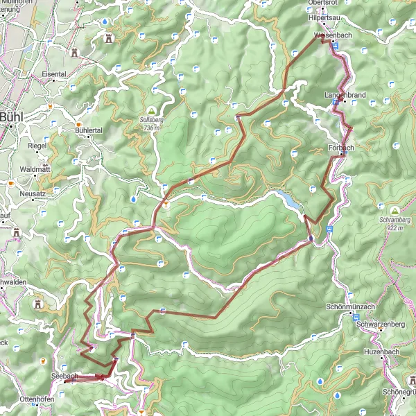 Karten-Miniaturansicht der Radinspiration "Naturverbundene Schottertour zum Mummelsee und Schwarzkopf" in Freiburg, Germany. Erstellt vom Tarmacs.app-Routenplaner für Radtouren