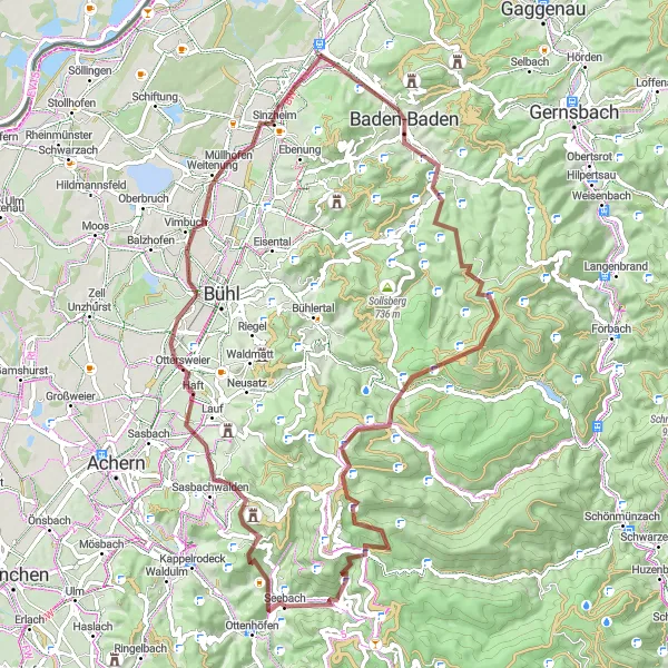 Karten-Miniaturansicht der Radinspiration "Entspannte Schottertour nach Sasbachwalden und Hornisgrinde" in Freiburg, Germany. Erstellt vom Tarmacs.app-Routenplaner für Radtouren