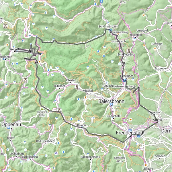 Karten-Miniaturansicht der Radinspiration "Roadroute um Seebach" in Freiburg, Germany. Erstellt vom Tarmacs.app-Routenplaner für Radtouren