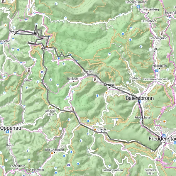 Karten-Miniaturansicht der Radinspiration "Straßenroute um Seebach" in Freiburg, Germany. Erstellt vom Tarmacs.app-Routenplaner für Radtouren