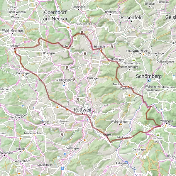 Map miniature of "The Gravel Adventure" cycling inspiration in Freiburg, Germany. Generated by Tarmacs.app cycling route planner