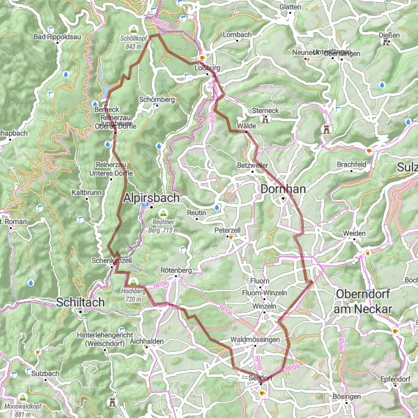 Map miniature of "The Black Forest Gravel Challenge" cycling inspiration in Freiburg, Germany. Generated by Tarmacs.app cycling route planner