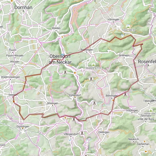 Map miniature of "Scenic Gravel Tour" cycling inspiration in Freiburg, Germany. Generated by Tarmacs.app cycling route planner