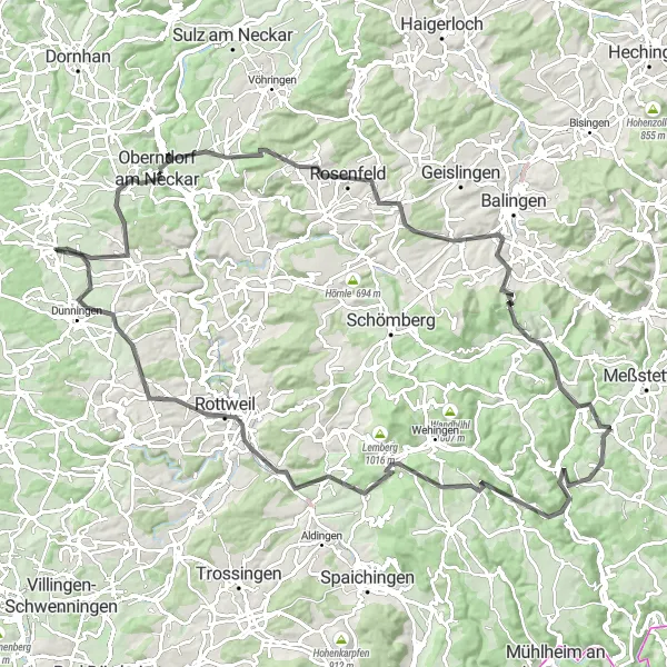 Map miniature of "Ride to Rottweil" cycling inspiration in Freiburg, Germany. Generated by Tarmacs.app cycling route planner