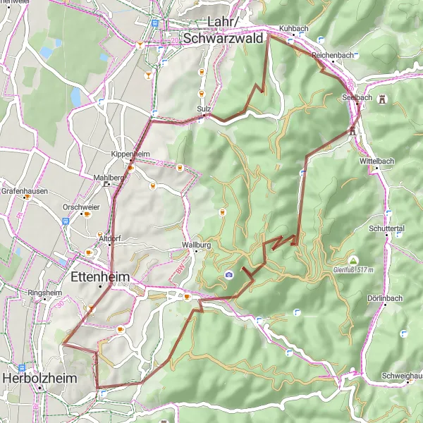 Karten-Miniaturansicht der Radinspiration "Gravel-Tour zum Schloss Dautenstein" in Freiburg, Germany. Erstellt vom Tarmacs.app-Routenplaner für Radtouren