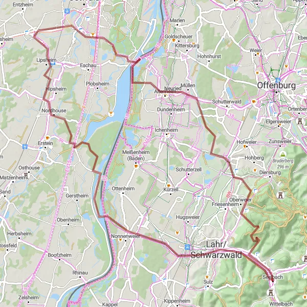 Karten-Miniaturansicht der Radinspiration "Abenteuerliche Gravel-Tour durch Schwarzwald und Oberschopfheim" in Freiburg, Germany. Erstellt vom Tarmacs.app-Routenplaner für Radtouren