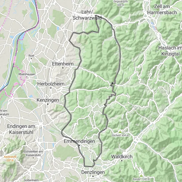 Karten-Miniaturansicht der Radinspiration "Der Weg zu Schloss Dautenstein und Sulzberg" in Freiburg, Germany. Erstellt vom Tarmacs.app-Routenplaner für Radtouren