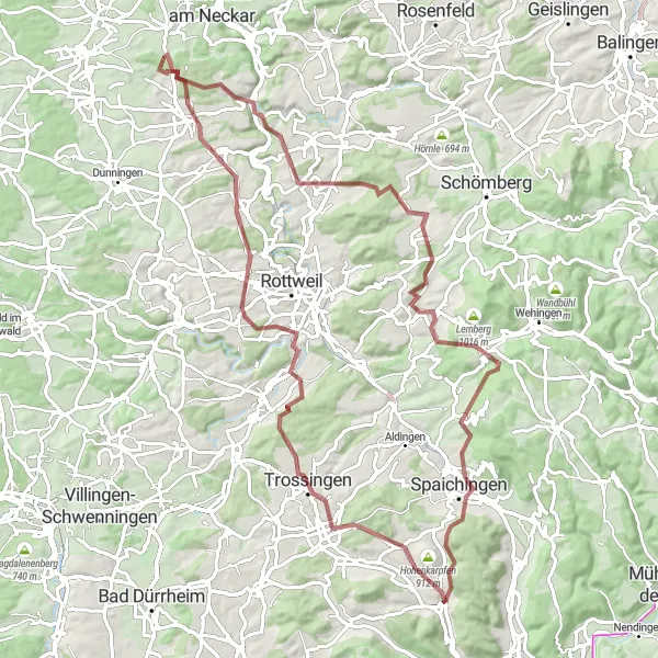 Map miniature of "Hohenkarpfen Adventure" cycling inspiration in Freiburg, Germany. Generated by Tarmacs.app cycling route planner
