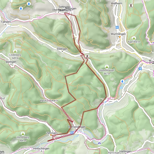 Map miniature of "Immendingen Pavilion Gravel Route" cycling inspiration in Freiburg, Germany. Generated by Tarmacs.app cycling route planner