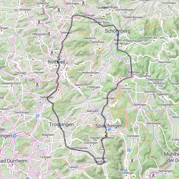 Karten-Miniaturansicht der Radinspiration "Kultur und Geschichte: Seitingen-Oberflacht nach Hohenkarpfen" in Freiburg, Germany. Erstellt vom Tarmacs.app-Routenplaner für Radtouren