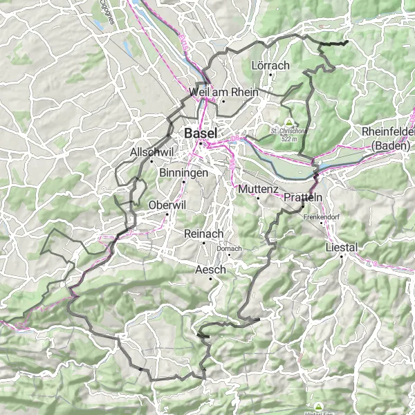 Map miniature of "Hidden Gems and Scenic Breathtaking Trails" cycling inspiration in Freiburg, Germany. Generated by Tarmacs.app cycling route planner