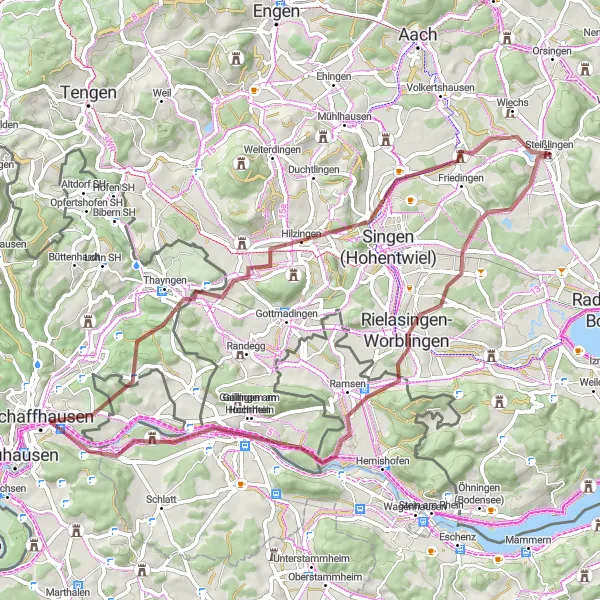 Map miniature of "Hidden Gems of Steißlingen" cycling inspiration in Freiburg, Germany. Generated by Tarmacs.app cycling route planner
