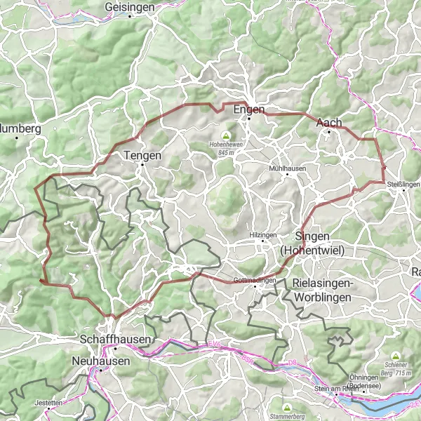 Map miniature of "Hilltops and Valleys Gravel Adventure" cycling inspiration in Freiburg, Germany. Generated by Tarmacs.app cycling route planner