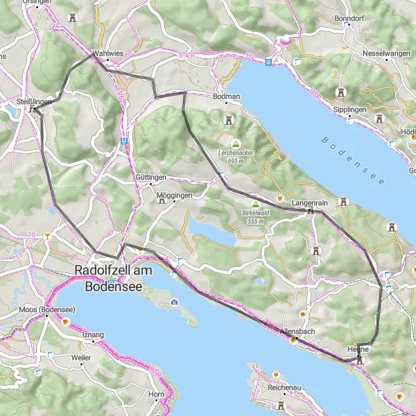 Map miniature of "Lake Constance Loop" cycling inspiration in Freiburg, Germany. Generated by Tarmacs.app cycling route planner